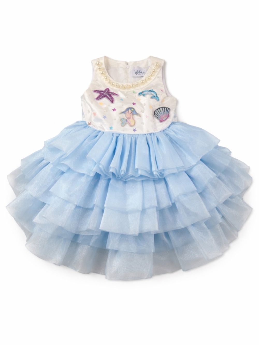 Lola + The Boys Light Blue Tulle Mermaid Embroidered Dress